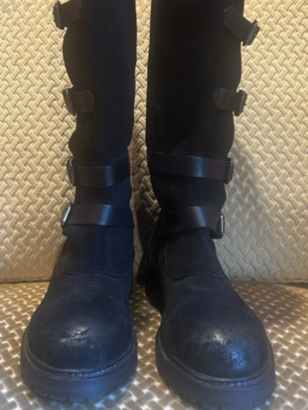 Free People Tristie Buckle Moto Black Suede Leather Straps Knee High Boots